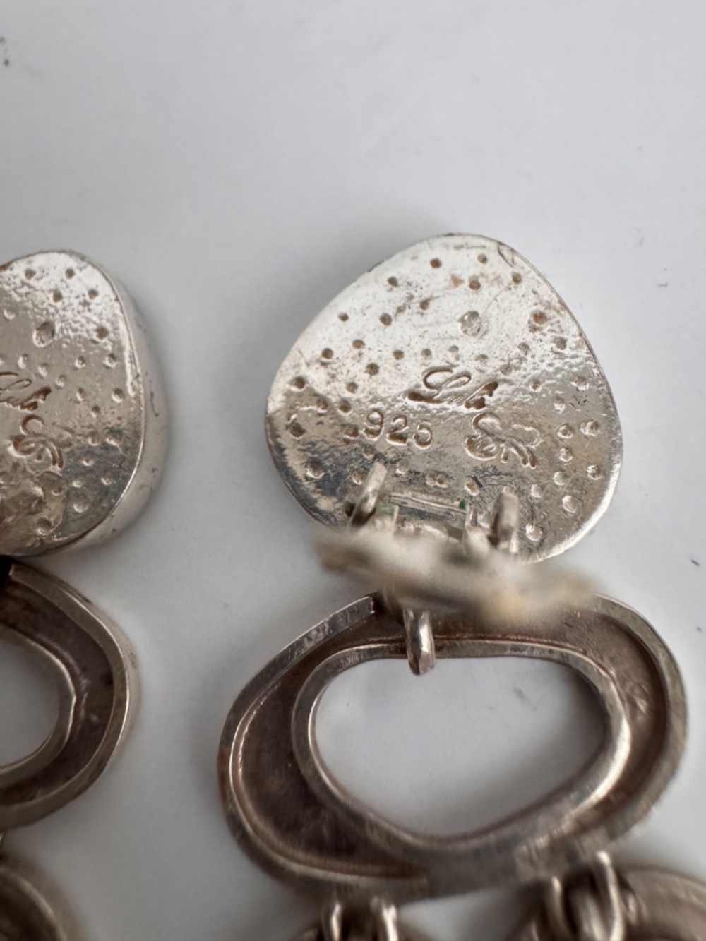 VTG Modernist LULI HAMERSZTEIN Sterling Silver Roman Glass Dangle Earrings 925 - Picture 11 of 16